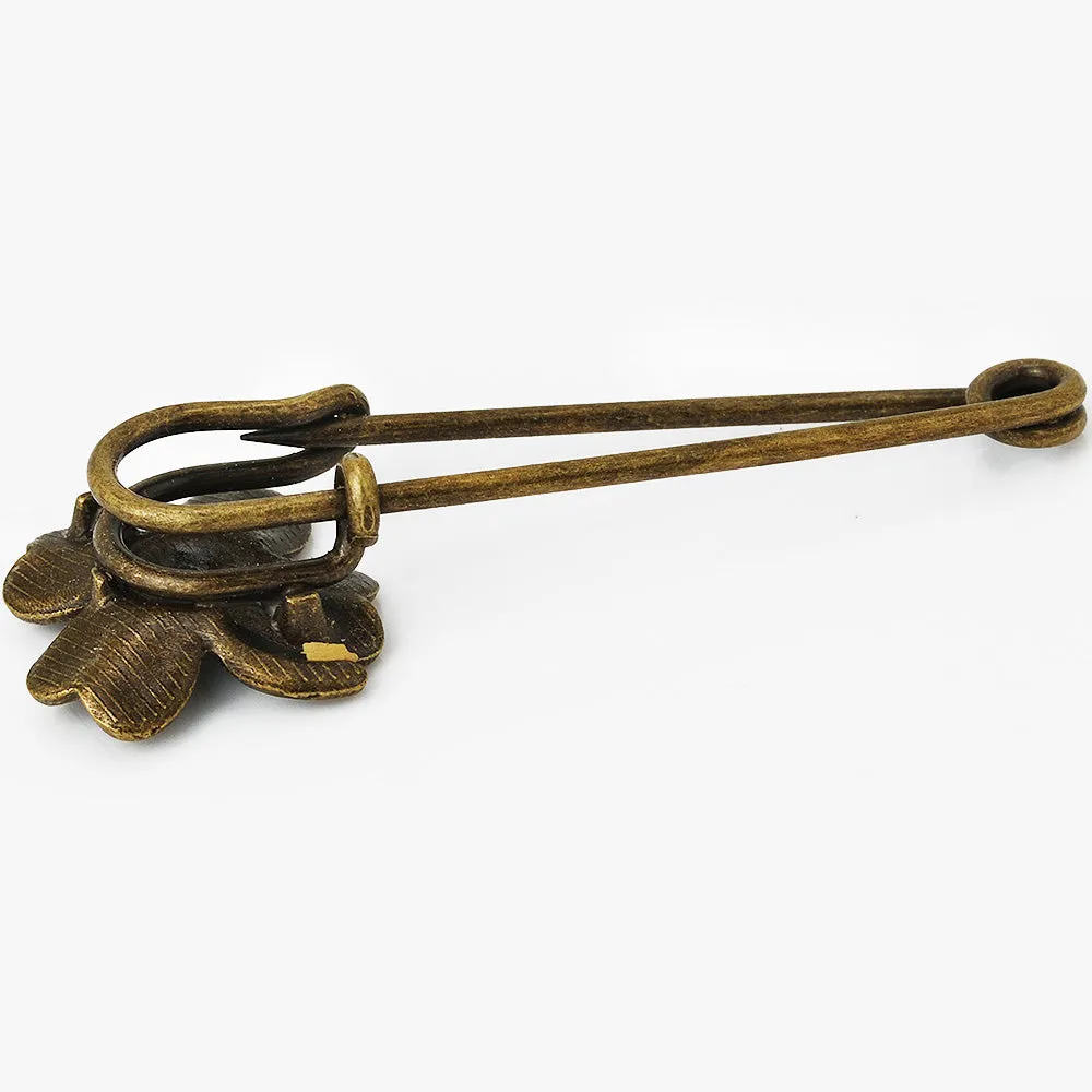 10 Antique Bronze Vintage Flower Brooch Safety Pins brooch pin for Garment Accessories 20x50mm