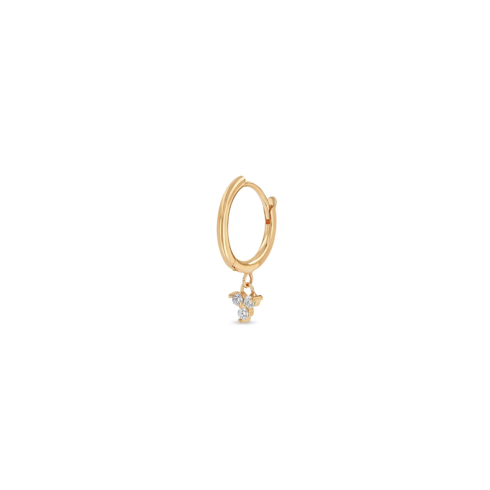 14k Medium Hinge Huggie Hoop with Dangling Diamond Trio