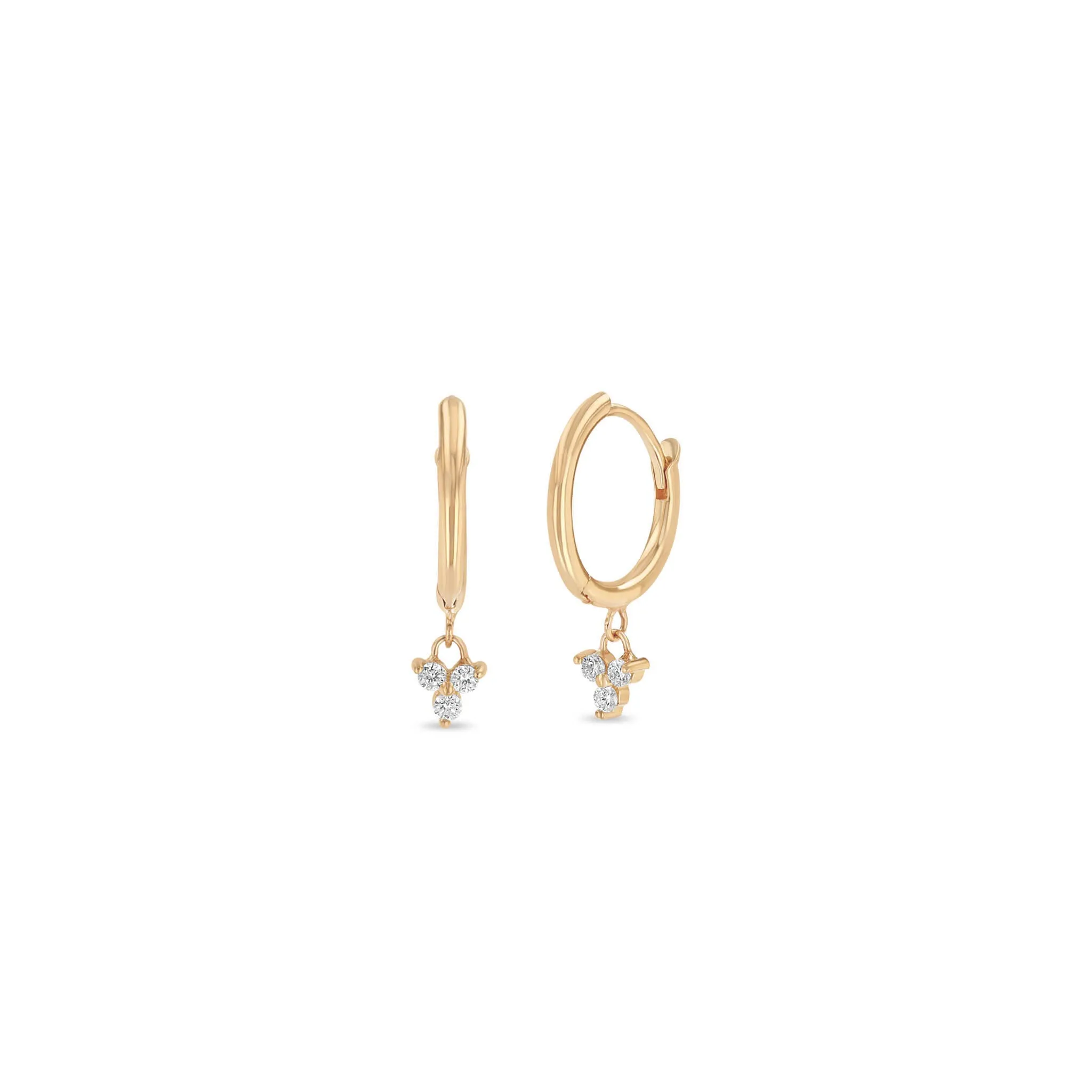 14k Medium Hinge Huggie Hoop with Dangling Diamond Trio