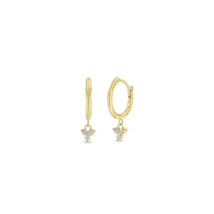 14k Medium Hinge Huggie Hoop with Dangling Diamond Trio