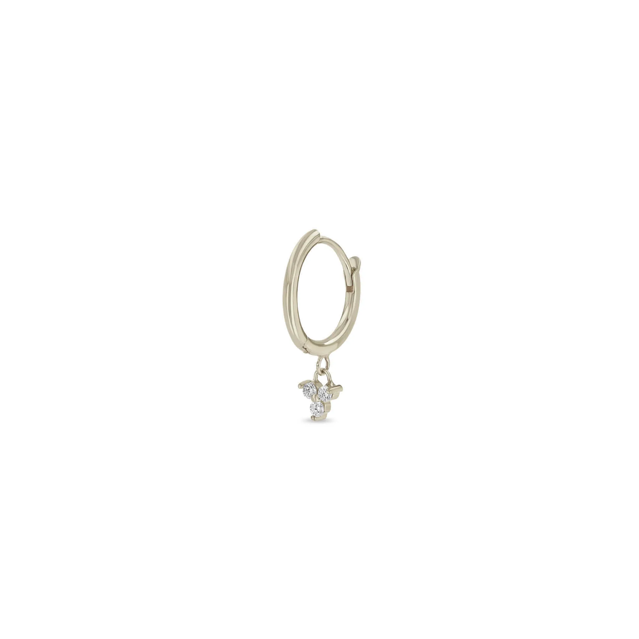 14k Medium Hinge Huggie Hoop with Dangling Diamond Trio