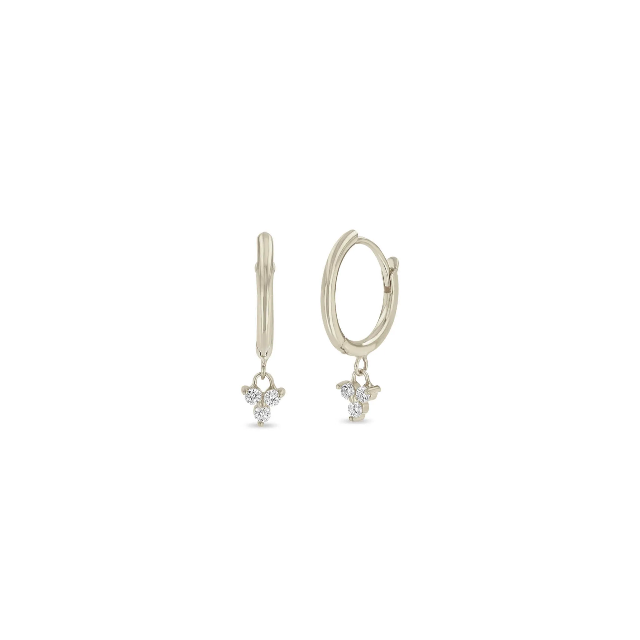 14k Medium Hinge Huggie Hoop with Dangling Diamond Trio