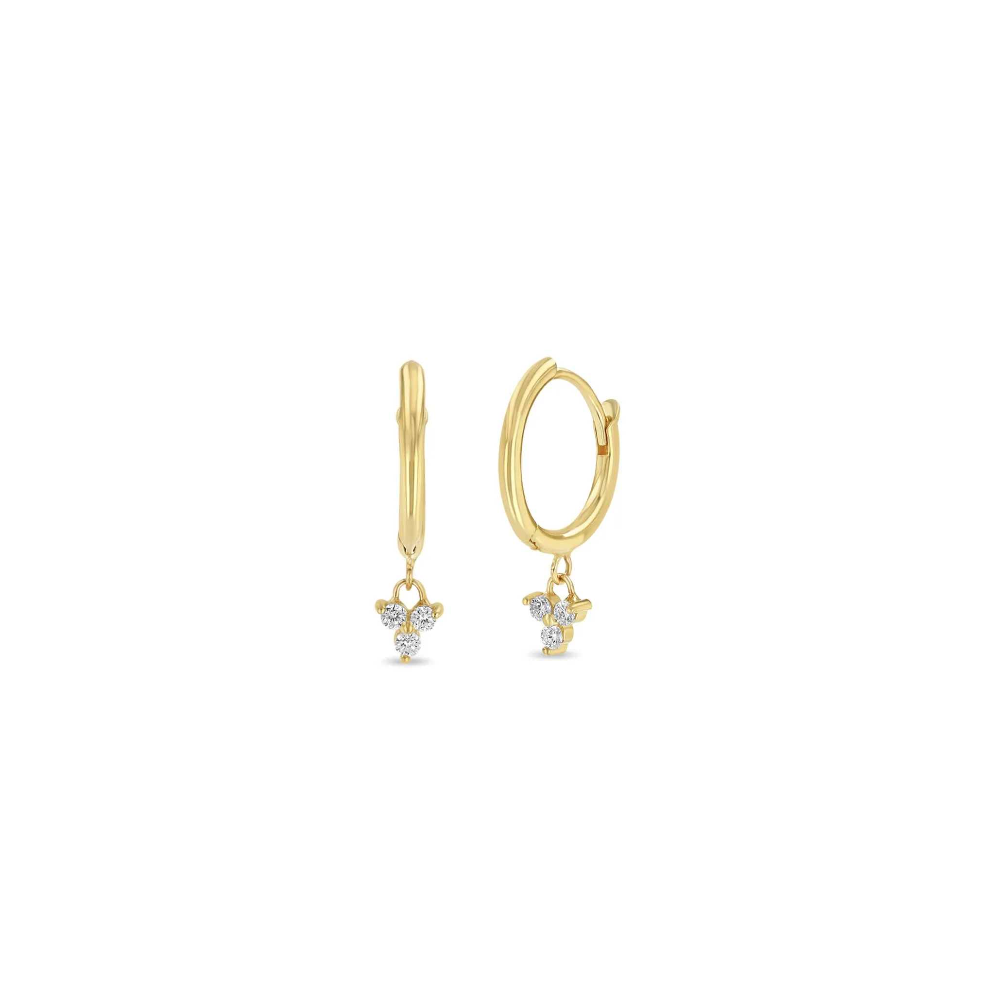 14k Medium Hinge Huggie Hoop with Dangling Diamond Trio