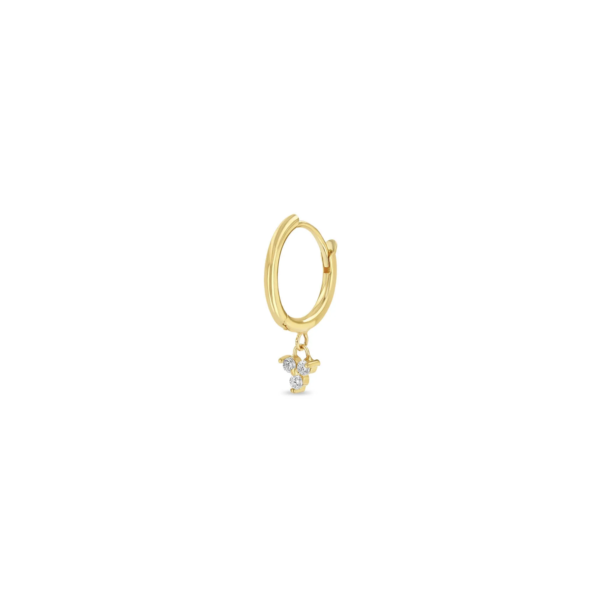 14k Medium Hinge Huggie Hoop with Dangling Diamond Trio