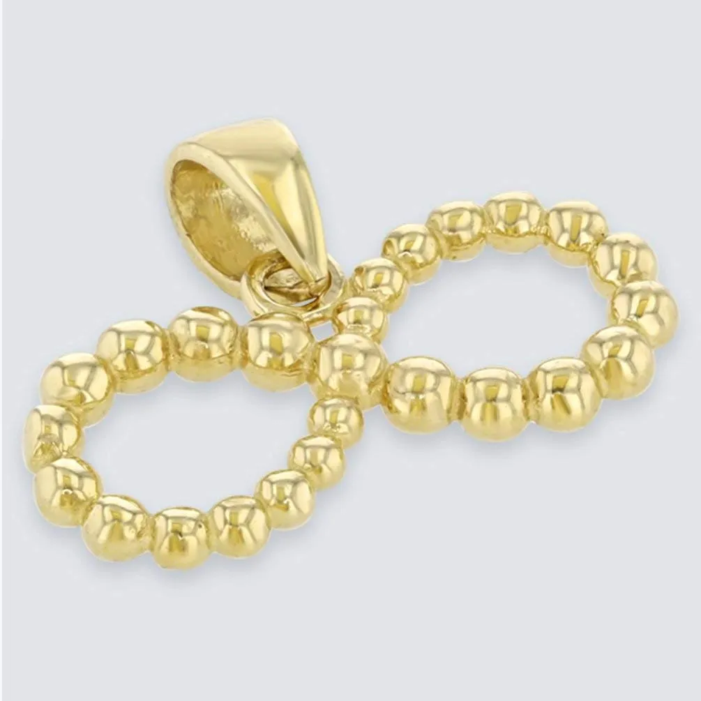 14K Yellow Gold Beaded Style Infinity Pendant with Cuban Chain Necklace