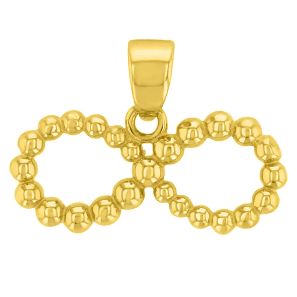 14K Yellow Gold Beaded Style Infinity Pendant with Cuban Chain Necklace