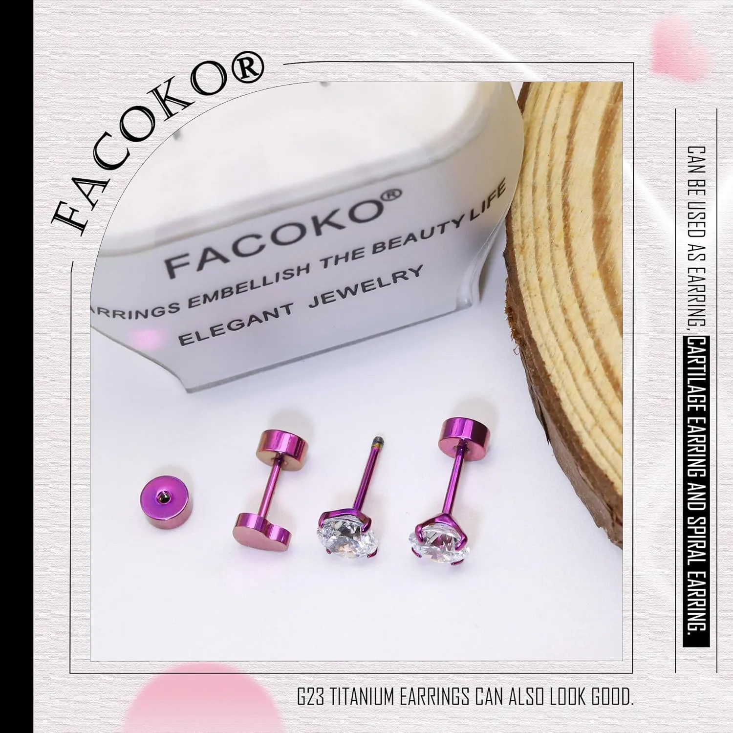 2 Pairs Flat Back Earrings Women, Titanium Star and Moon Earrings, Heart & CZ Flatback Stud, Butterfly & Lightning Screw Back, Crosses and Triangles Stud, Gold/Pink/Silver/Black Options