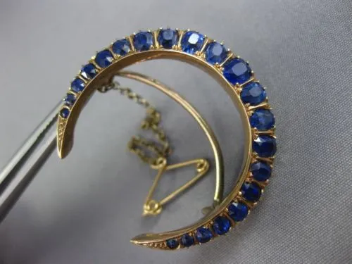 ANTIQUE 5.0CT AAA EXTRA FACET SAPPHIRE 14K ROSE GOLD HANDCRAFTED MOON BROOCH PIN