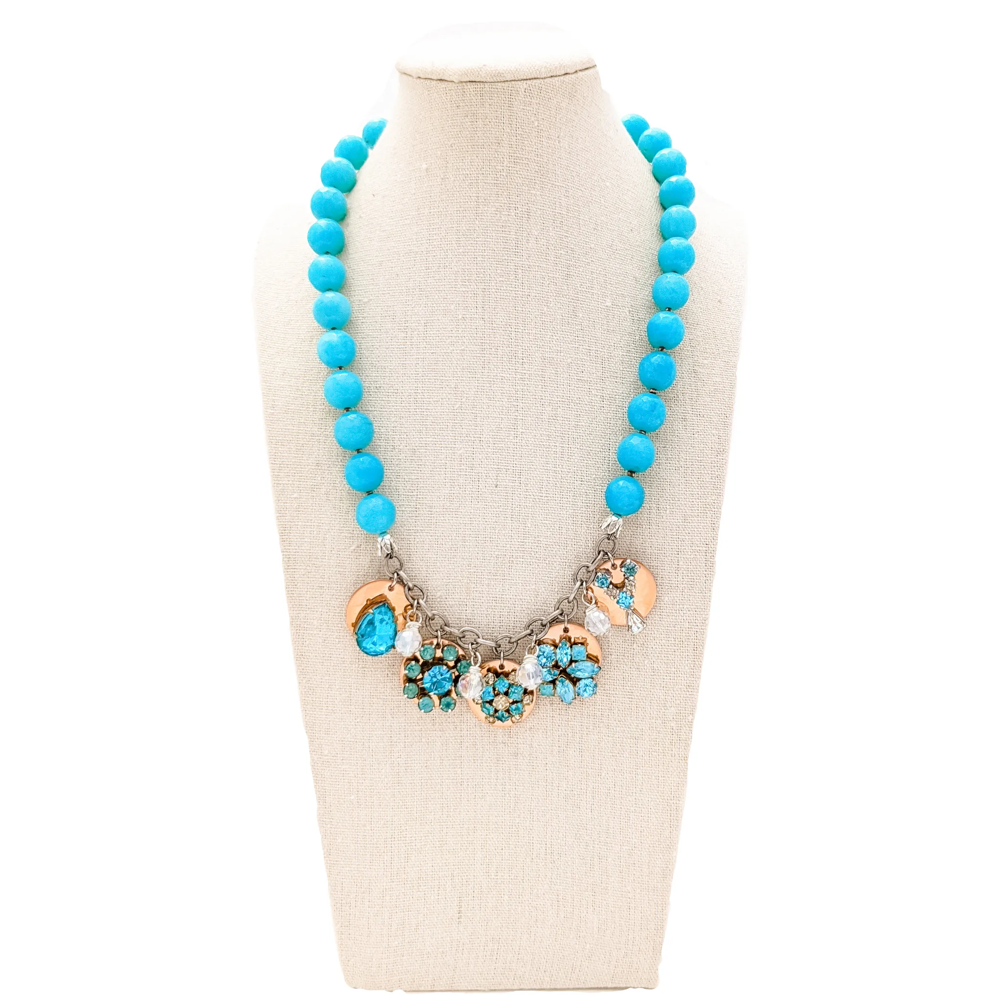 Aqua Waters Rhinestone Coin Necklace