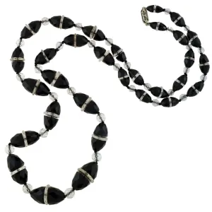 Art Deco Onyx   Rock Quartz Crystal Necklace 33"