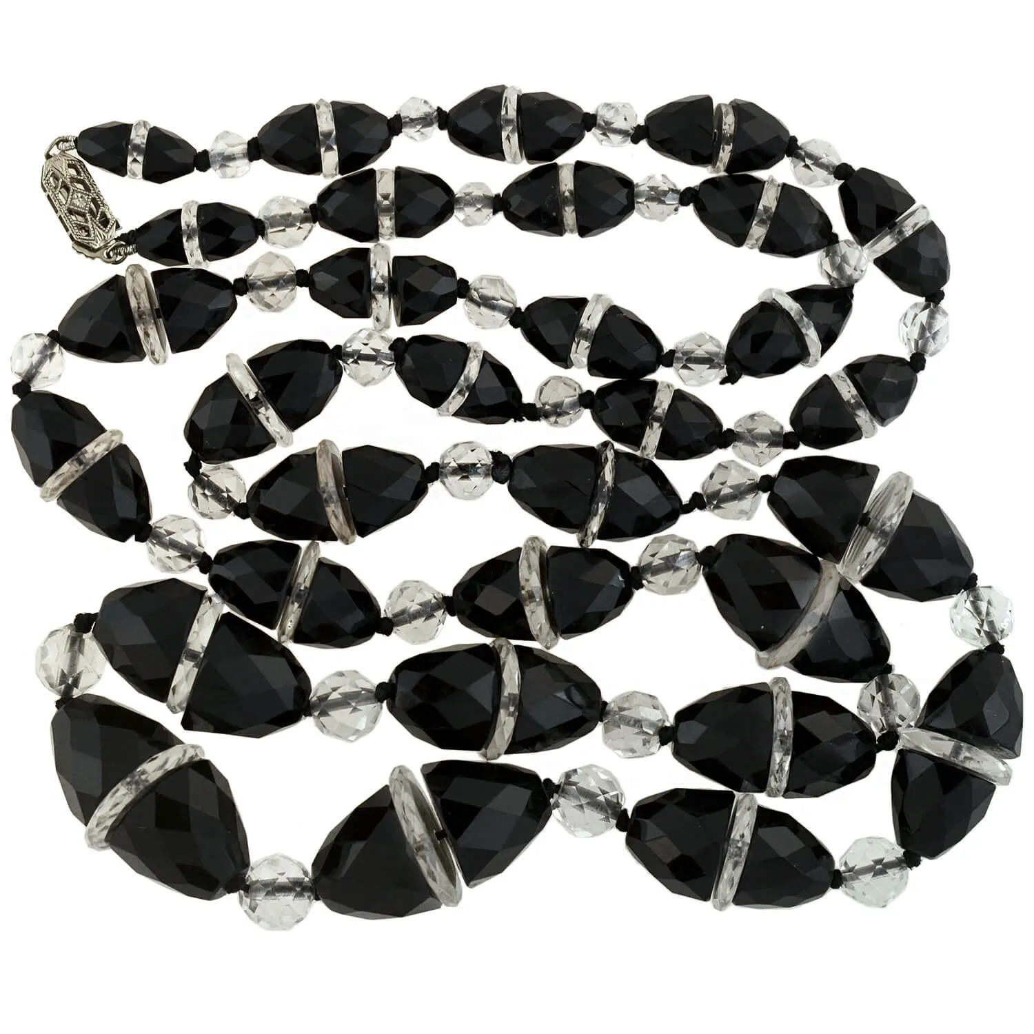 Art Deco Onyx   Rock Quartz Crystal Necklace 33"
