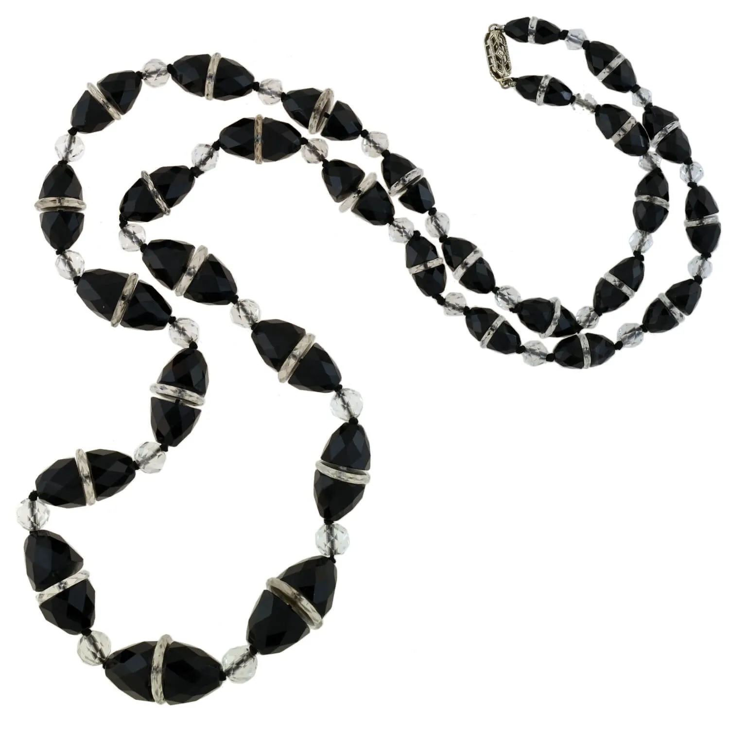 Art Deco Onyx   Rock Quartz Crystal Necklace 33"