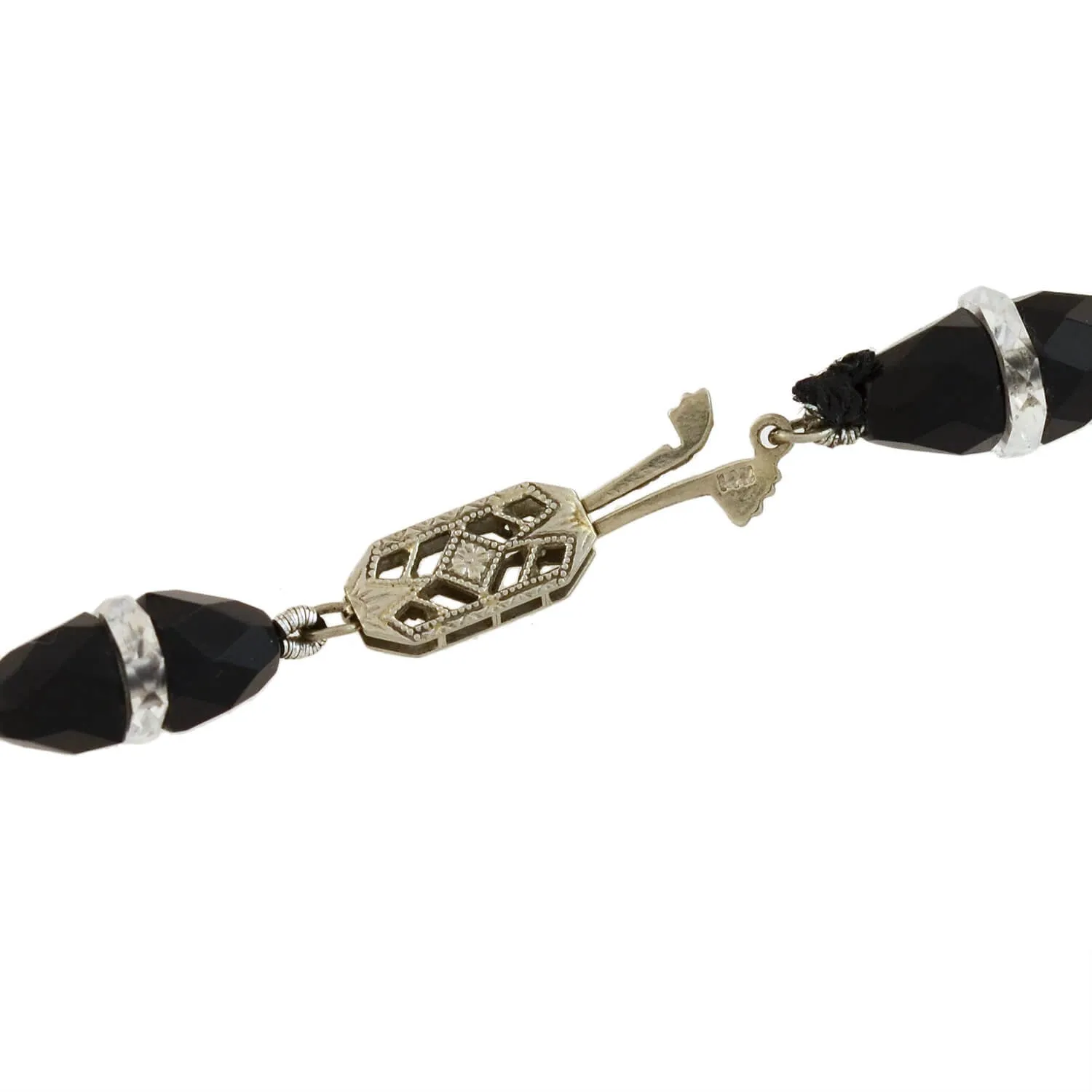 Art Deco Onyx   Rock Quartz Crystal Necklace 33"