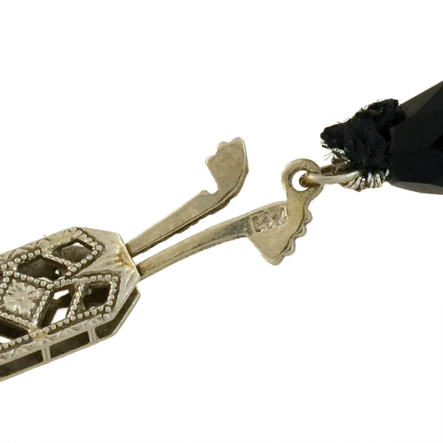 Art Deco Onyx   Rock Quartz Crystal Necklace 33"