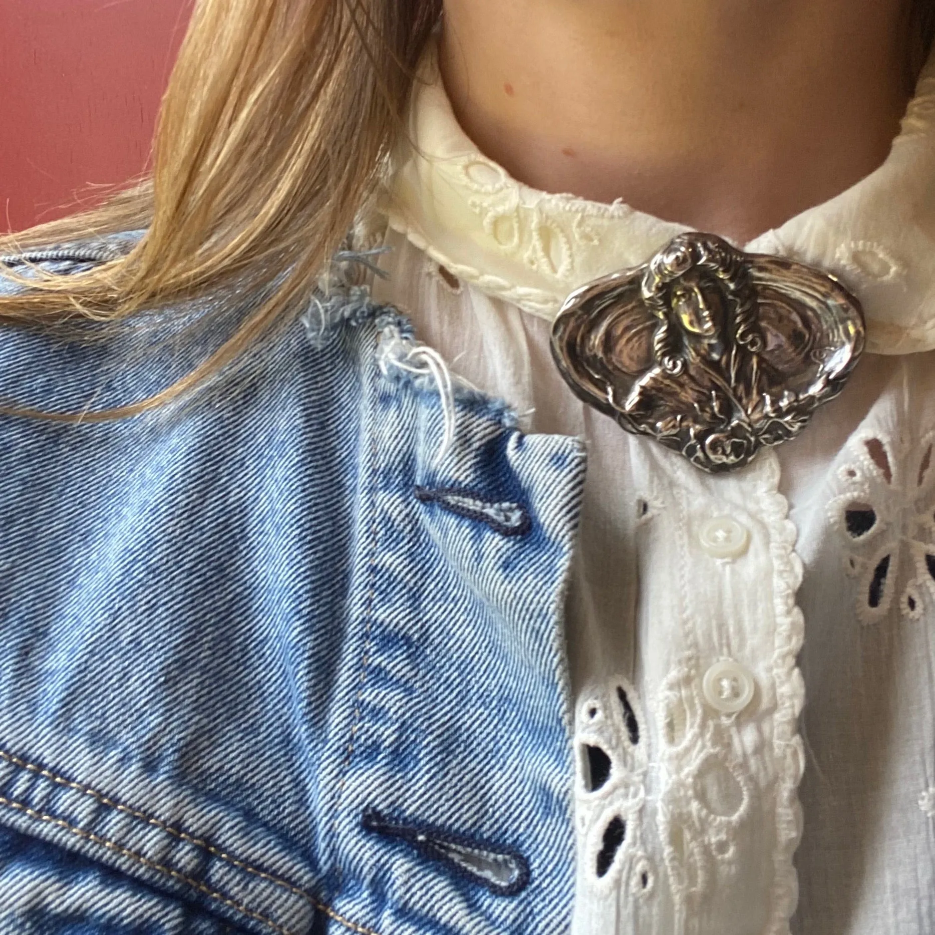Art Nouveau Silver Brooch Seashell Lady