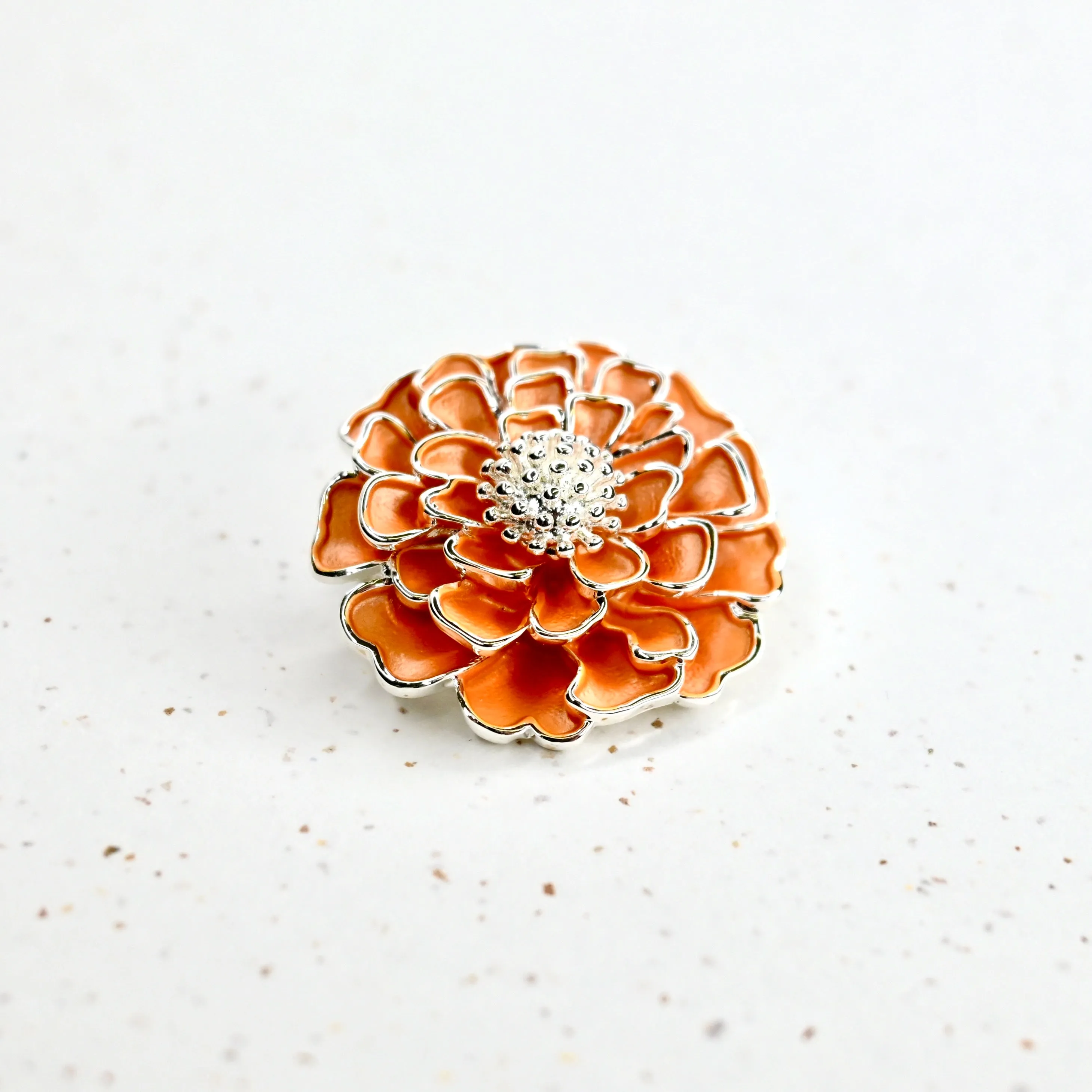 Chawton Marigold Handcrafted Brooch in Silver
