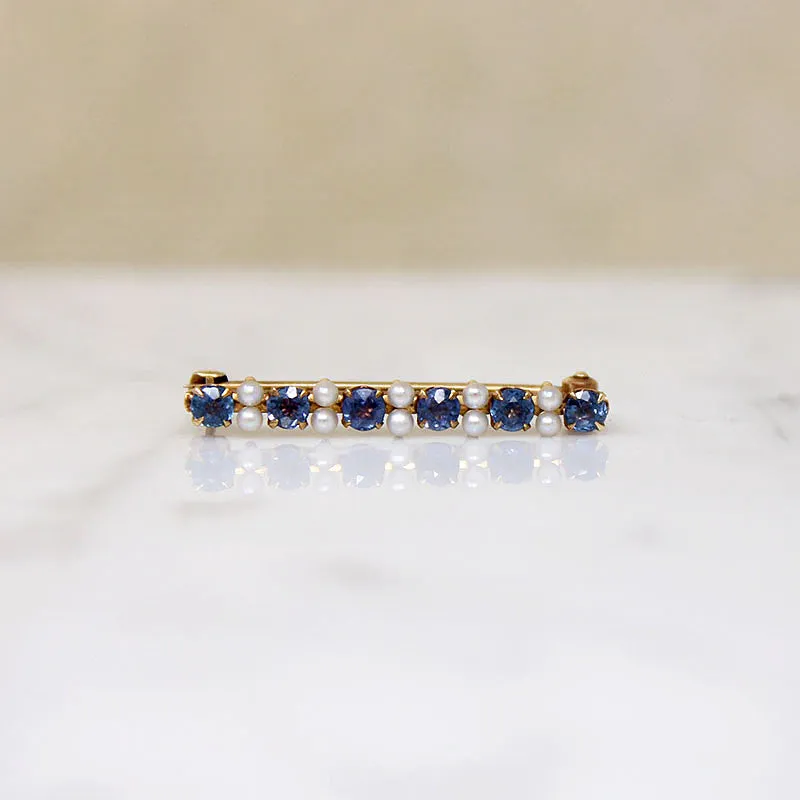 Cornflower Blue Sapphire & Pearl Edwardian Brooch