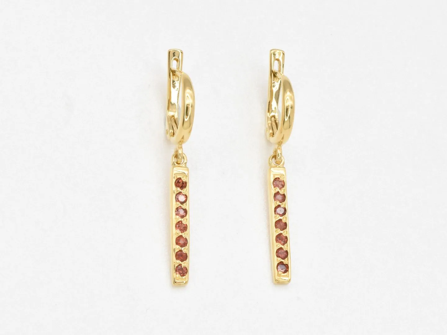 Dangling Garnet Earrings - Natural Garnet Earrings, Red Bar Earrings