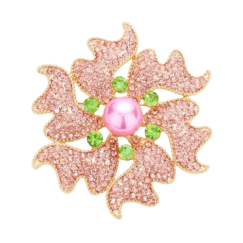 Flower Pave Rhinestone Brooch