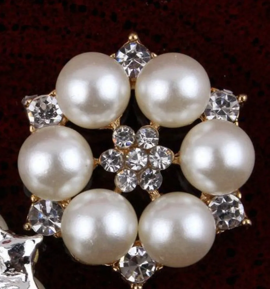 Flower Pearl Rhinestone Brooch BR-020