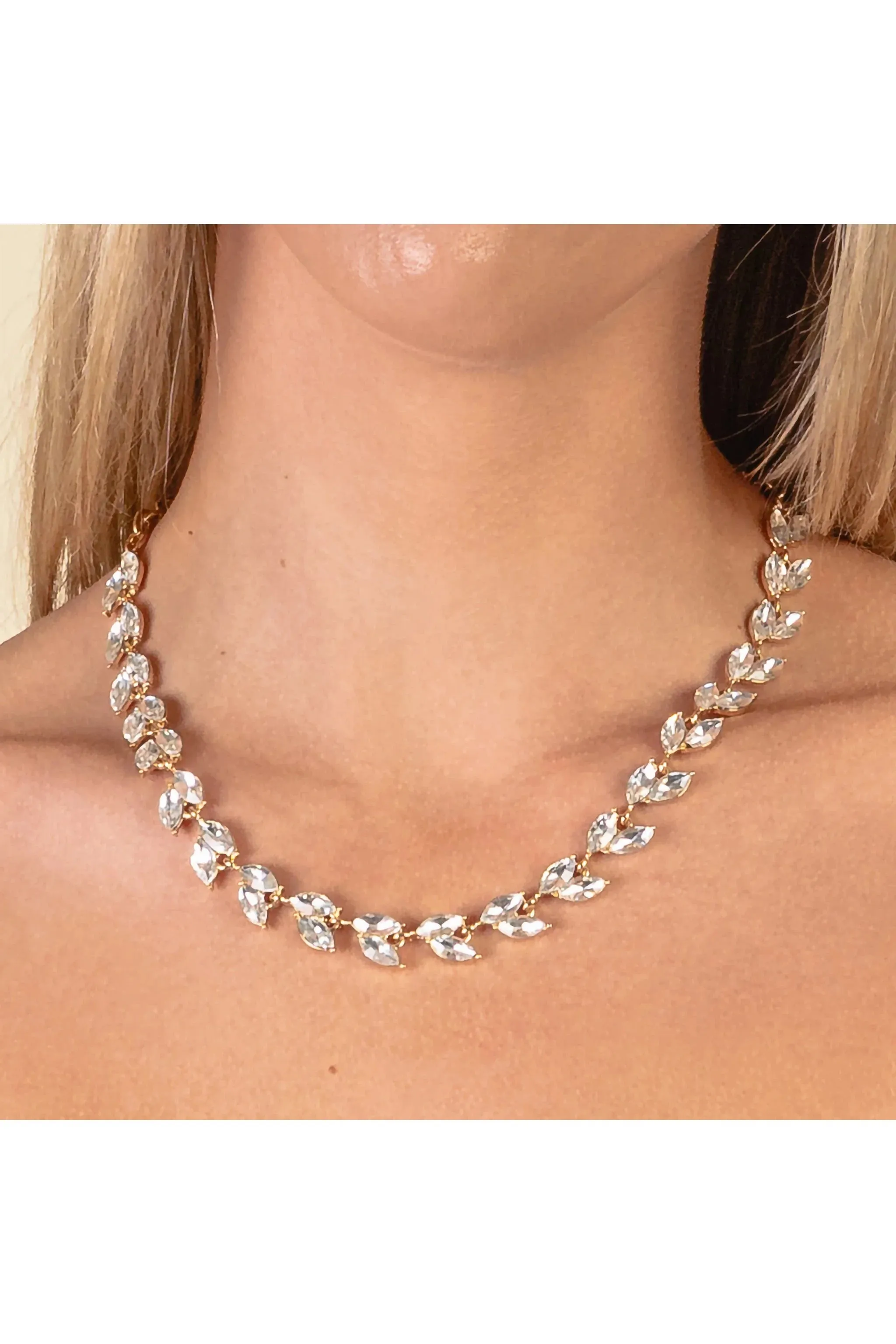 Gilded Vines: Crystal Marquis Gold Statement Necklace