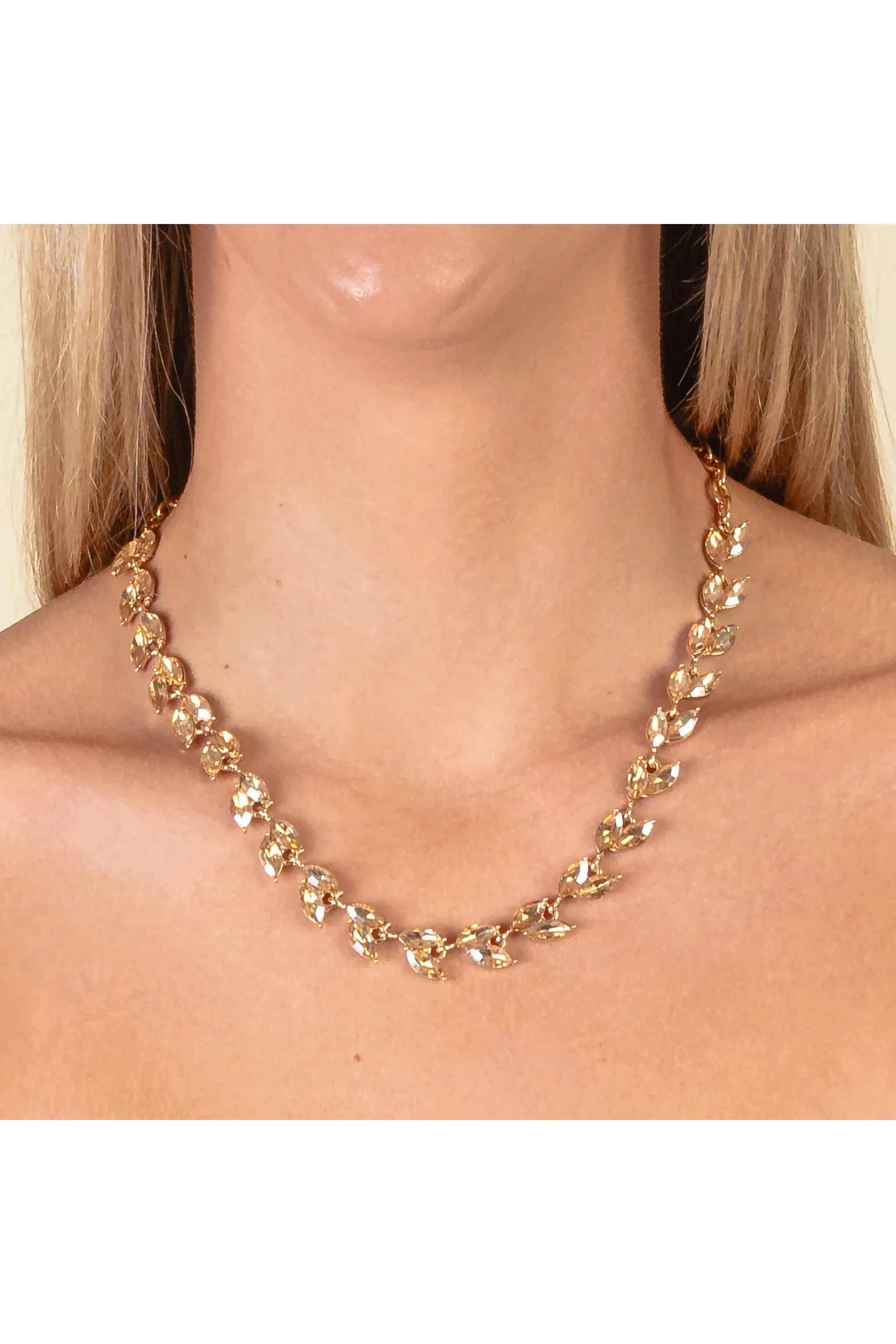 Gilded Vines: Gold Crystal Marquis Gold Statement Necklace