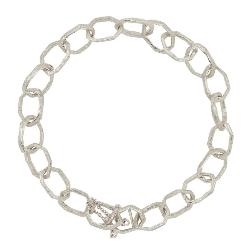 Hand Carved Freeform Link Bracelet in Silver