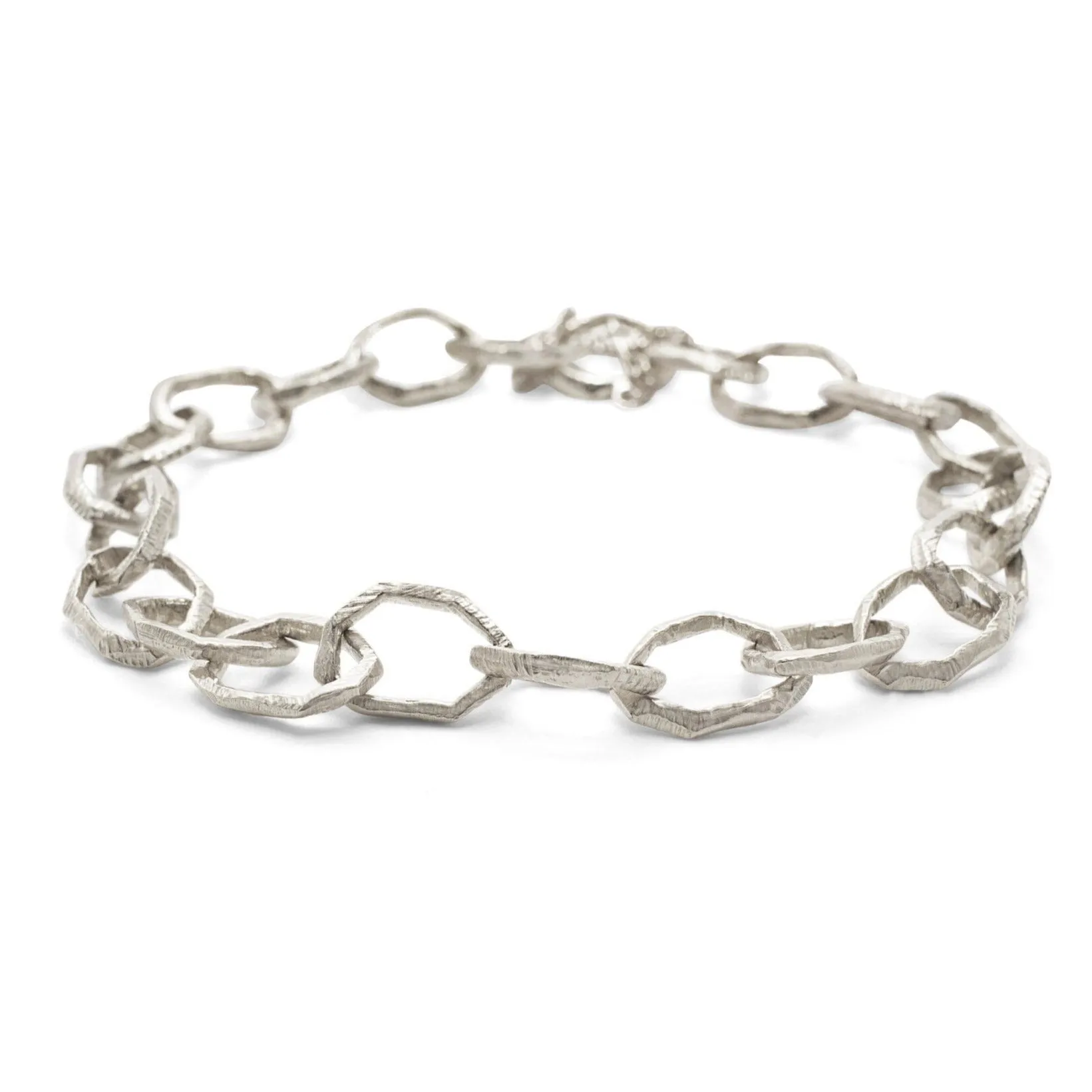 Hand Carved Freeform Link Bracelet in Silver