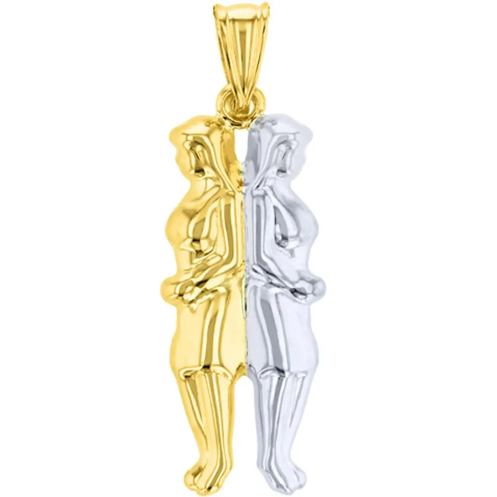 High Polish 14K Gold Gemini Pendant Zodiac Sign Charm Necklace - Yellow Gold