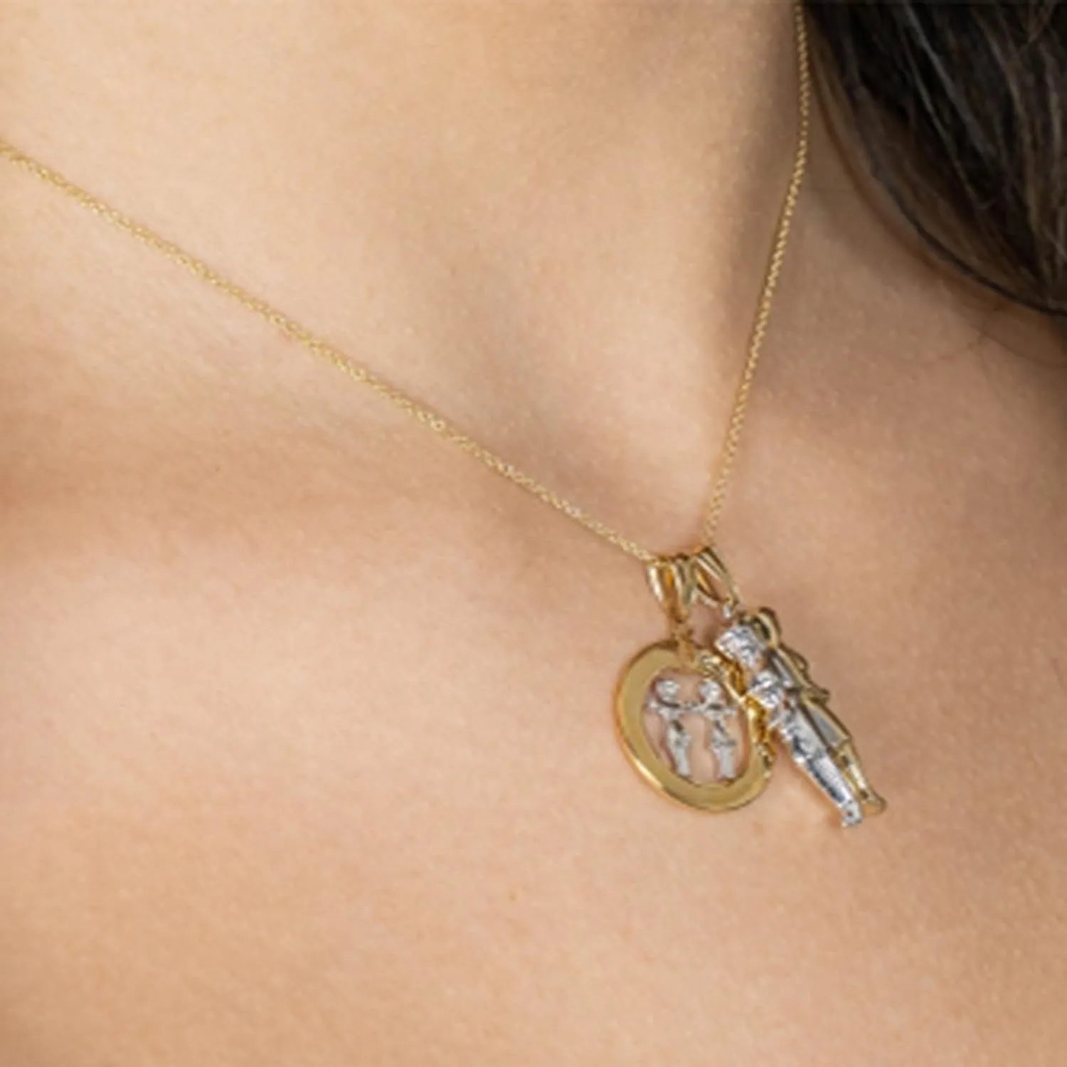 High Polish 14K Gold Gemini Pendant Zodiac Sign Charm Necklace - Yellow Gold