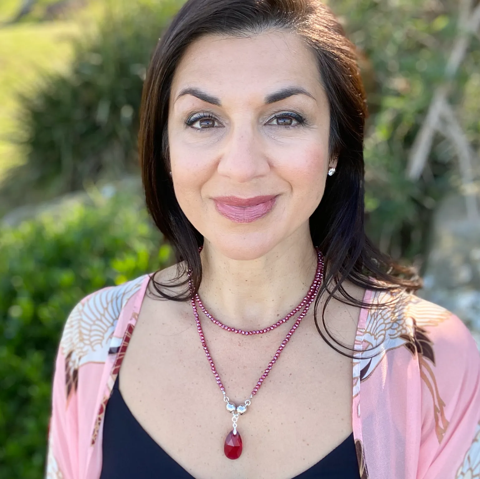 Long Strand Necklace - Raspberry Crystal