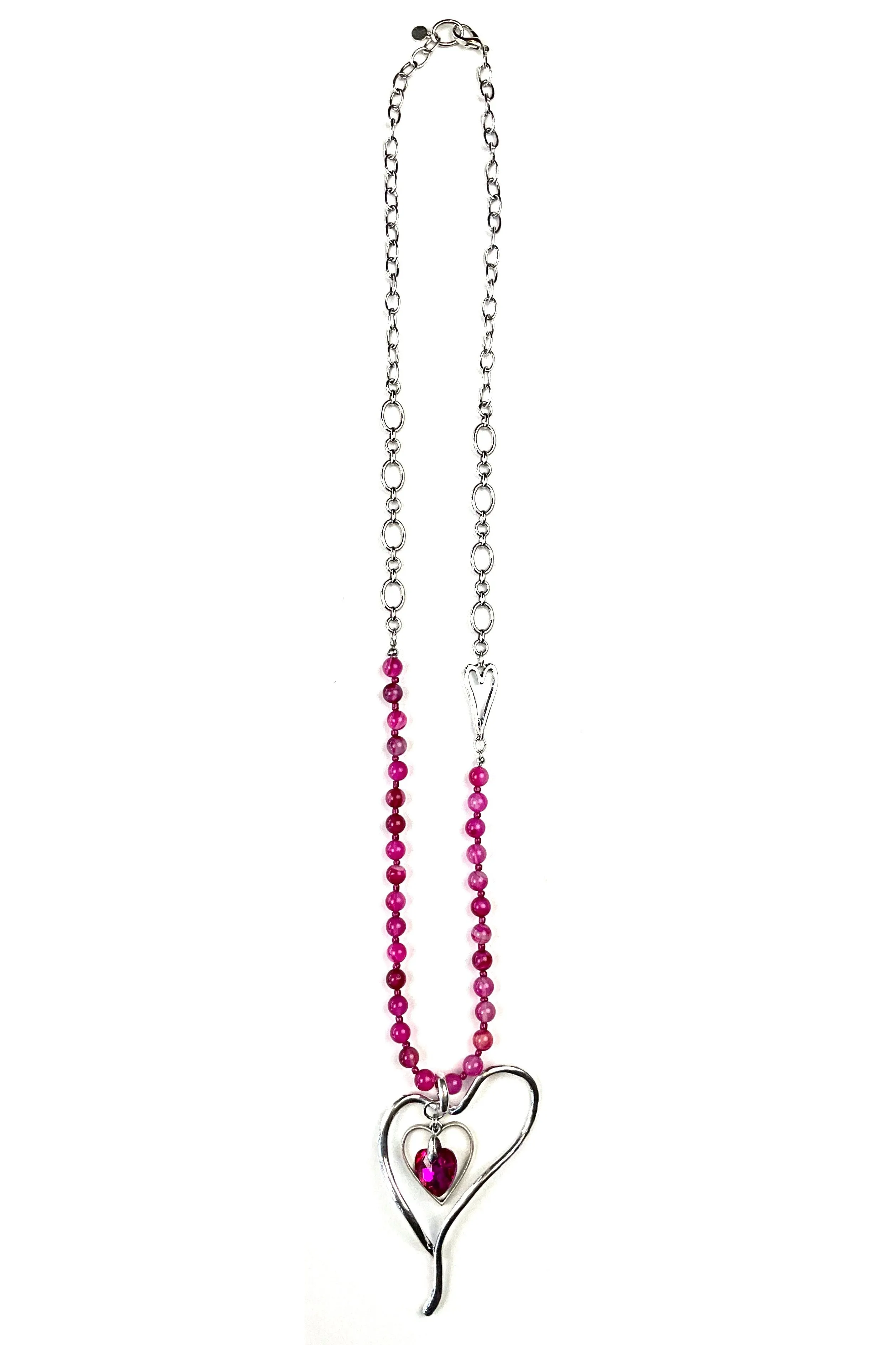 Lost And Found Asymmetric Side Heart Necklace With Hot Pink Crystal Center