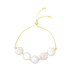 Lucia Pearl Pull Tie Bracelet - Gold