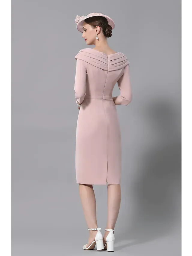 Luolandi Mother of the Bride Dress Plus Size Elegant Vintage Scoop Neck Knee Length Jersey 3/4 Length Sleeve with Beading