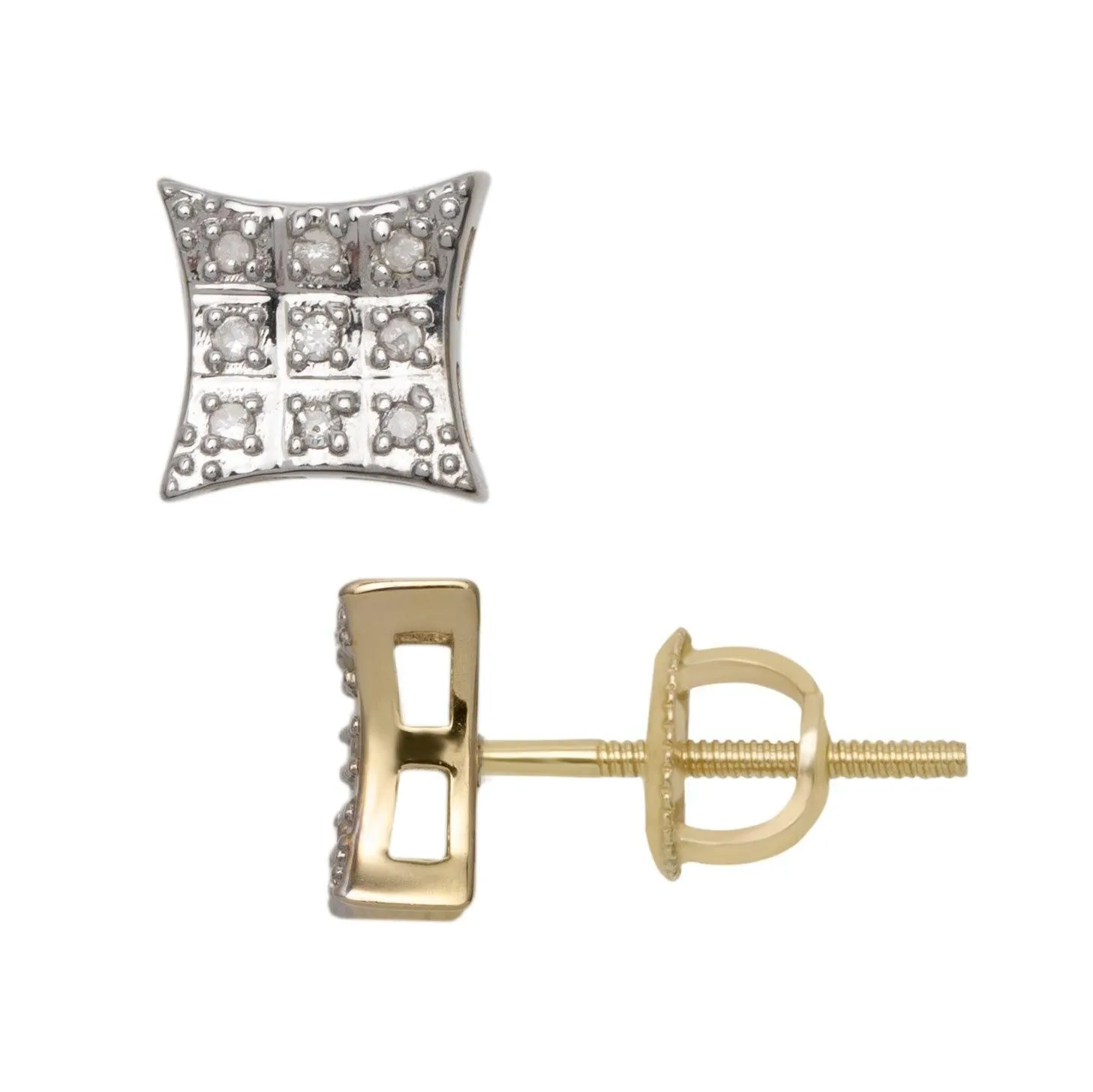 Men's Micro-Pavé Concave Square Diamond Stud Earrings 0.07ct 10K Yellow Gold