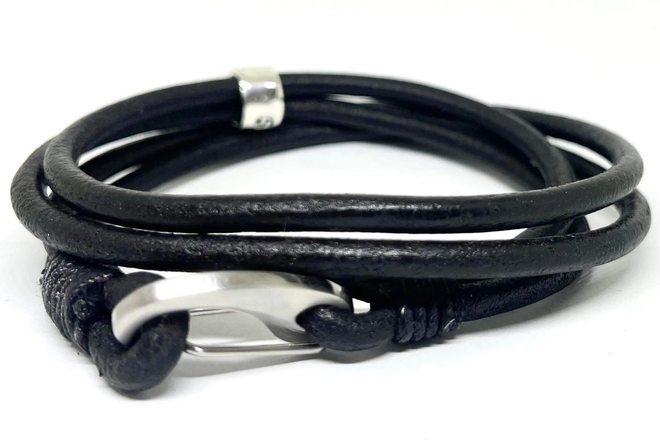 Men's Personalised Black Leather Wrap Bracelet