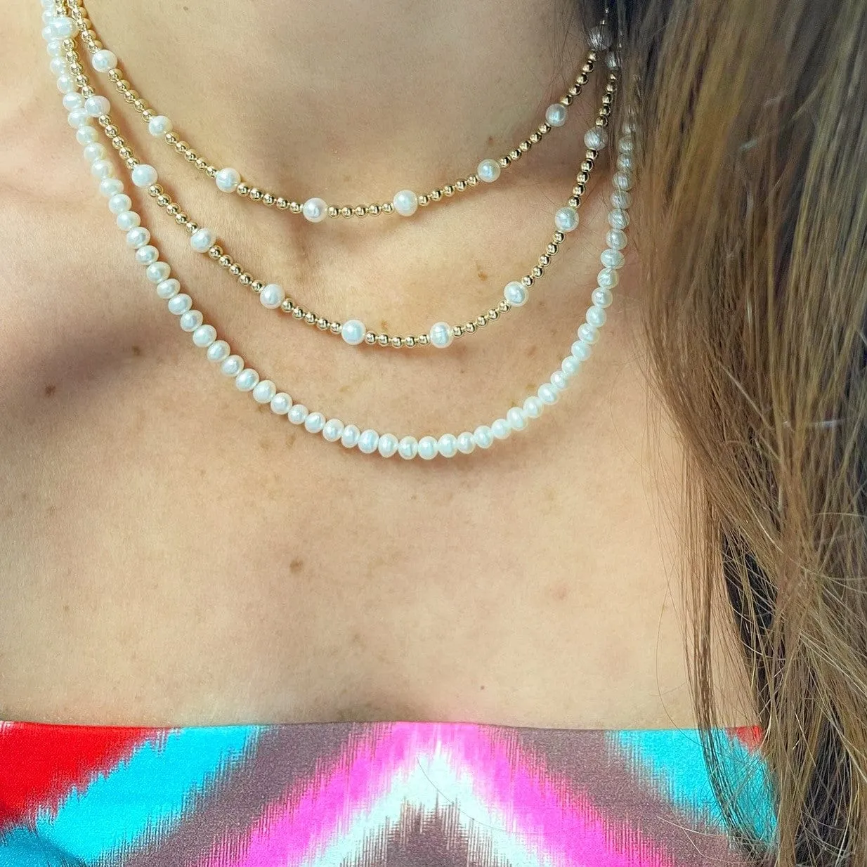 Perla | Freshwater Pearl and Gold Beaded Necklace