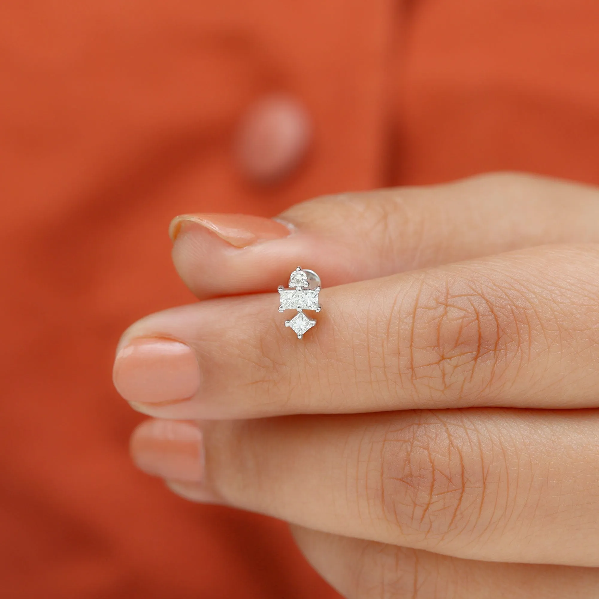 Princess Cut Diamond Helix Piercing Earring
