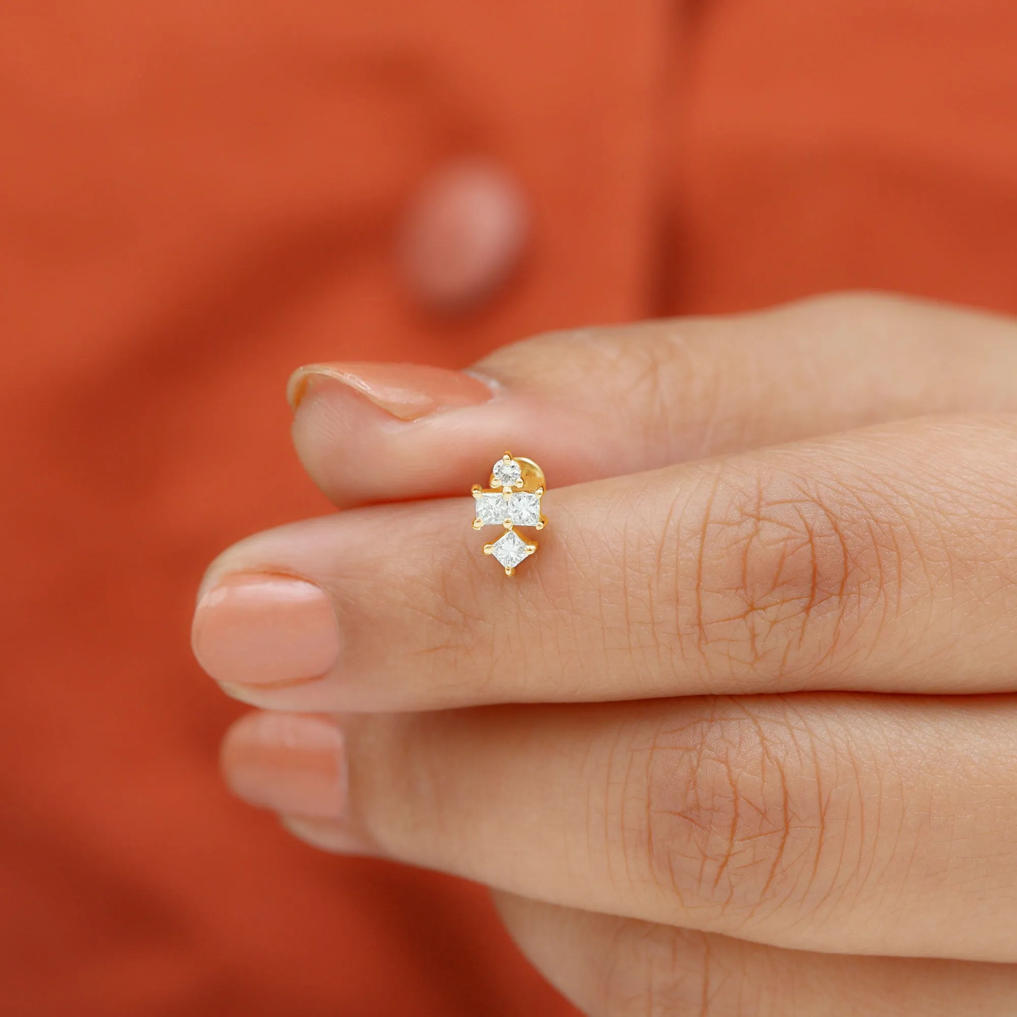 Princess Cut Diamond Helix Piercing Earring