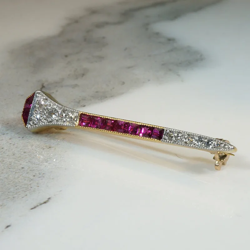Ruby and Diamond Antique Railroad Nail Brooch