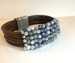 Sodalite Beaded Leather Bracelet