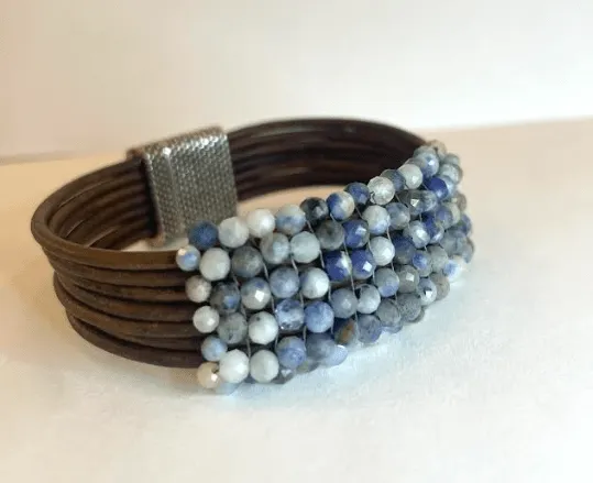 Sodalite Beaded Leather Bracelet