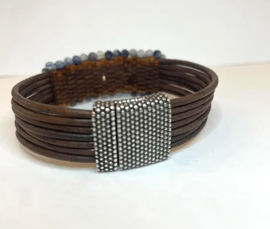 Sodalite Beaded Leather Bracelet