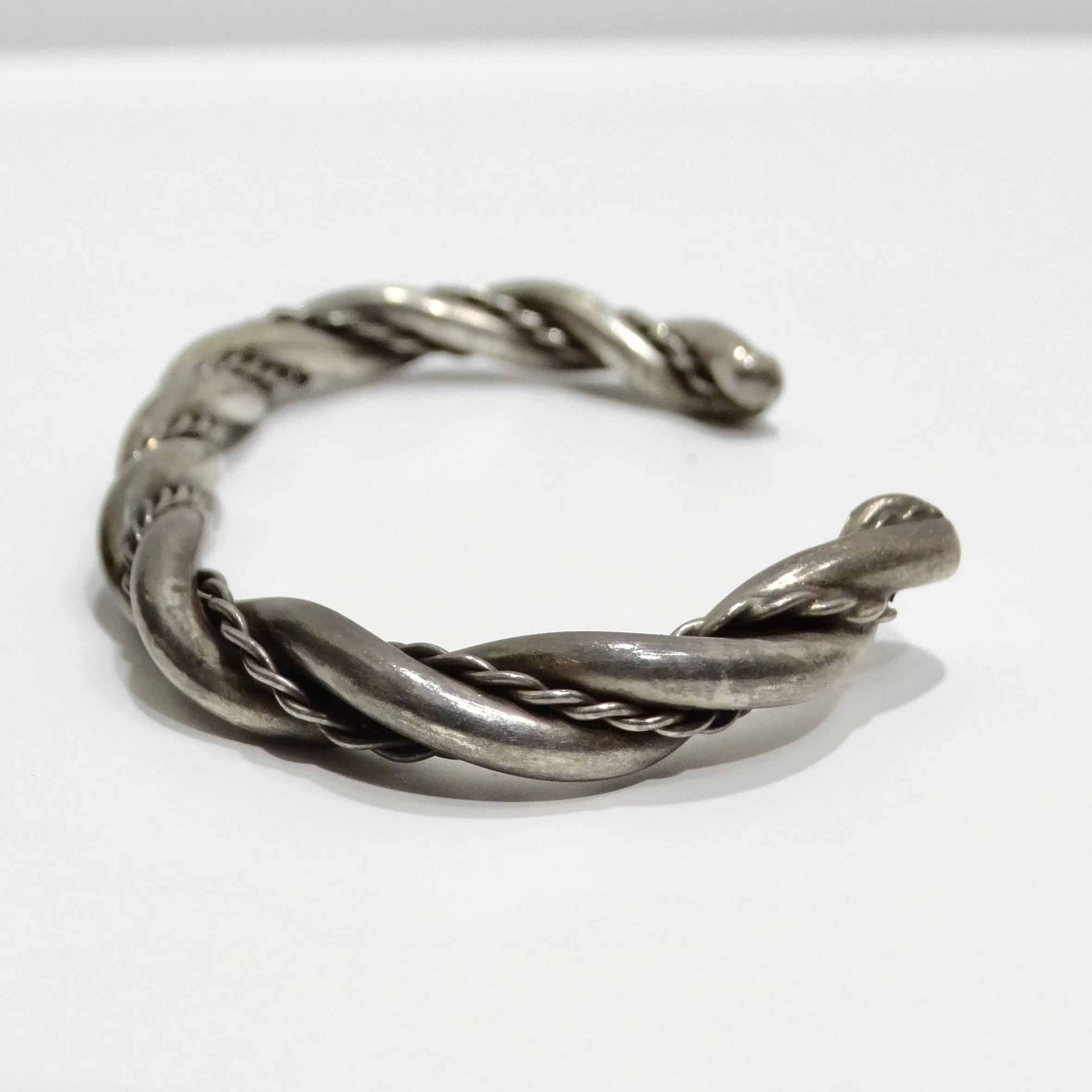 Solid Silver 1960s Rope Cuff Bracelet