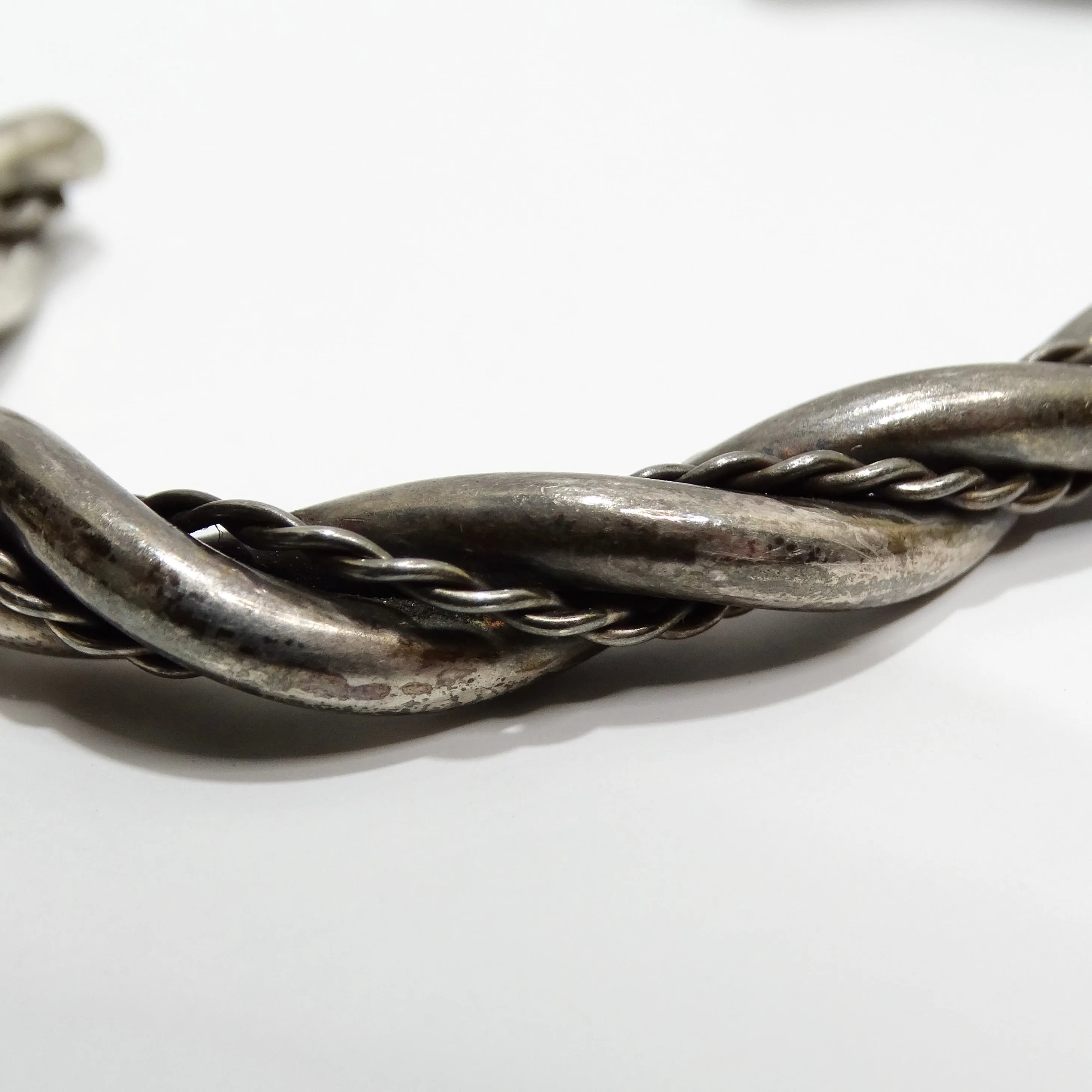 Solid Silver 1960s Rope Cuff Bracelet