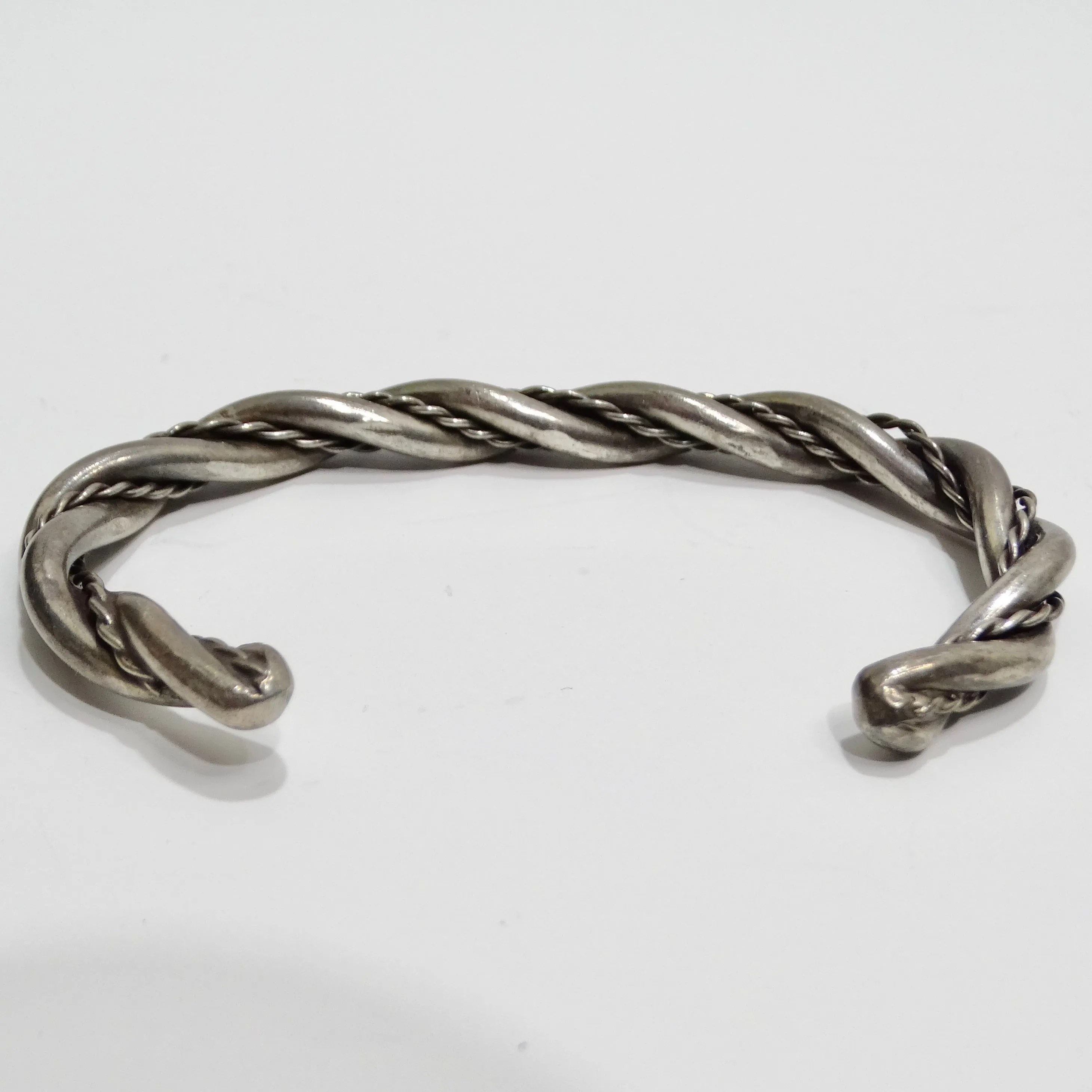 Solid Silver 1960s Rope Cuff Bracelet