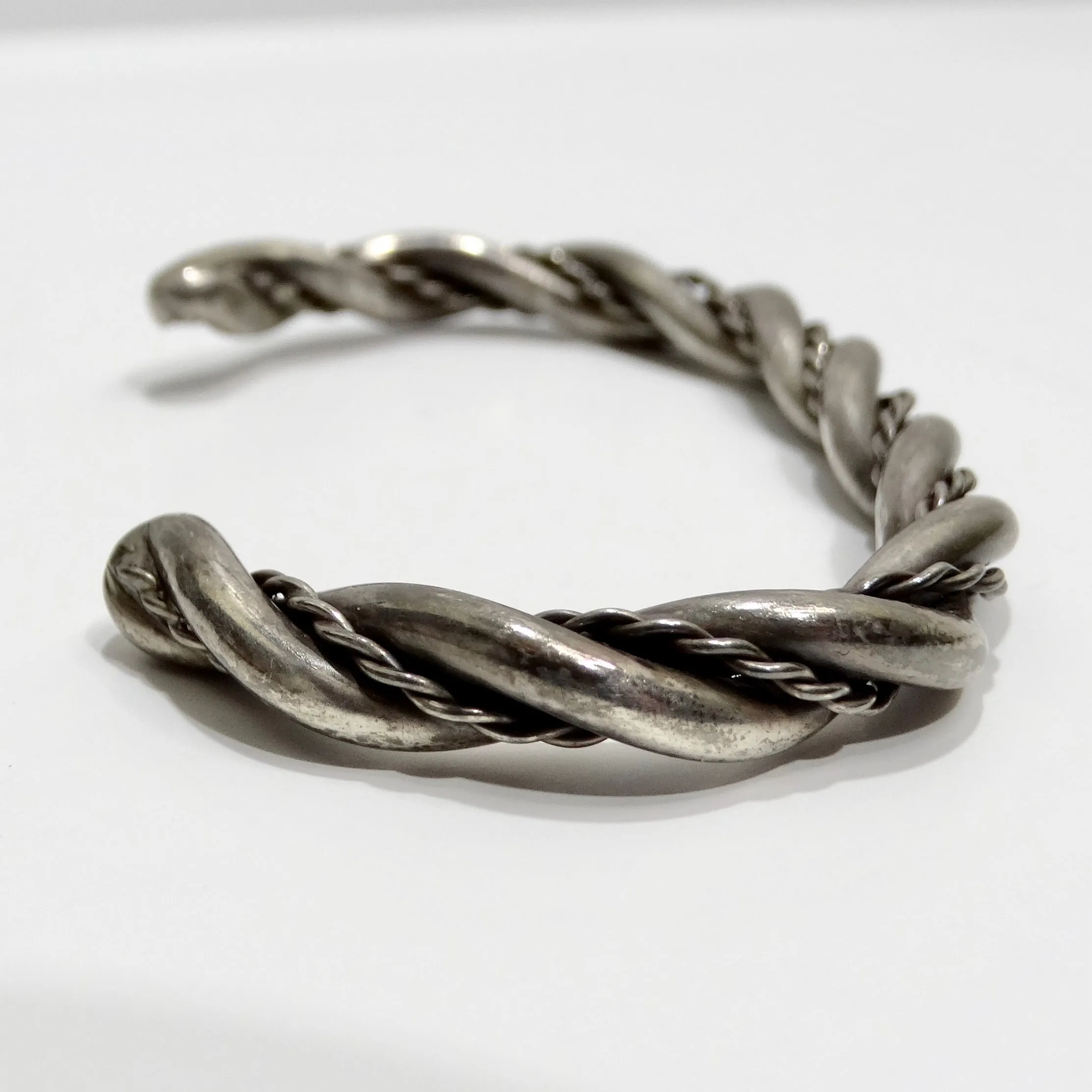 Solid Silver 1960s Rope Cuff Bracelet