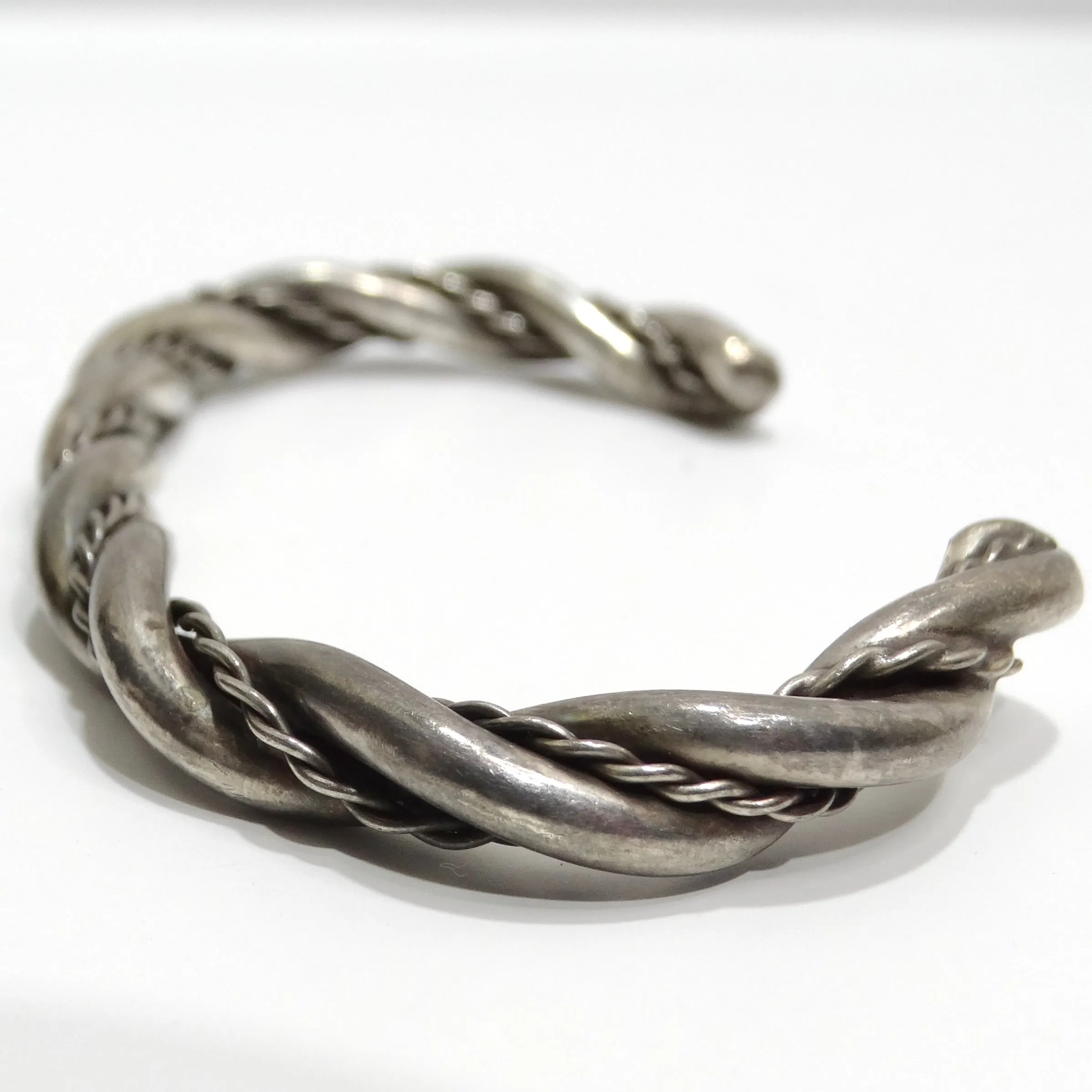 Solid Silver 1960s Rope Cuff Bracelet