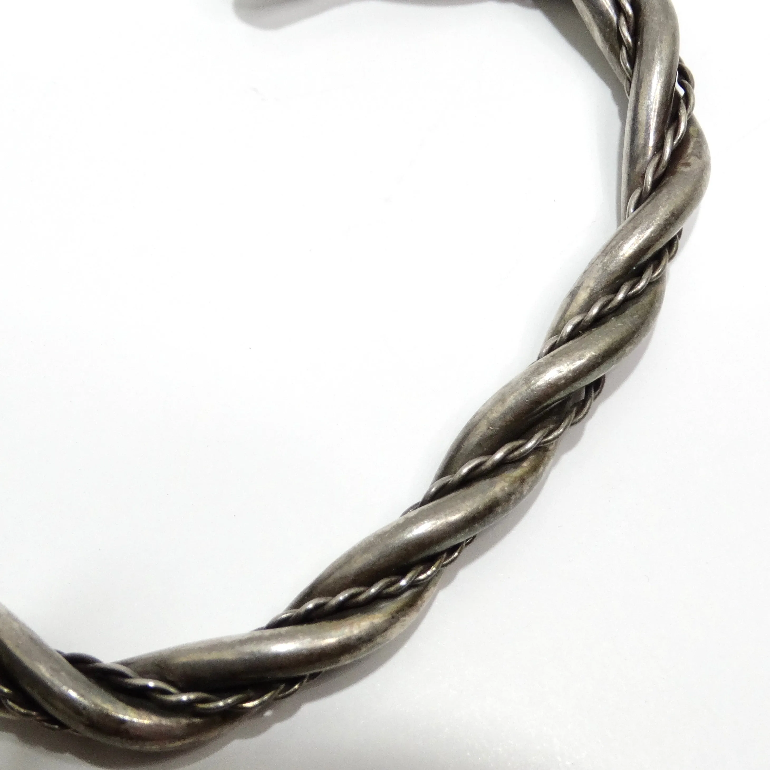 Solid Silver 1960s Rope Cuff Bracelet