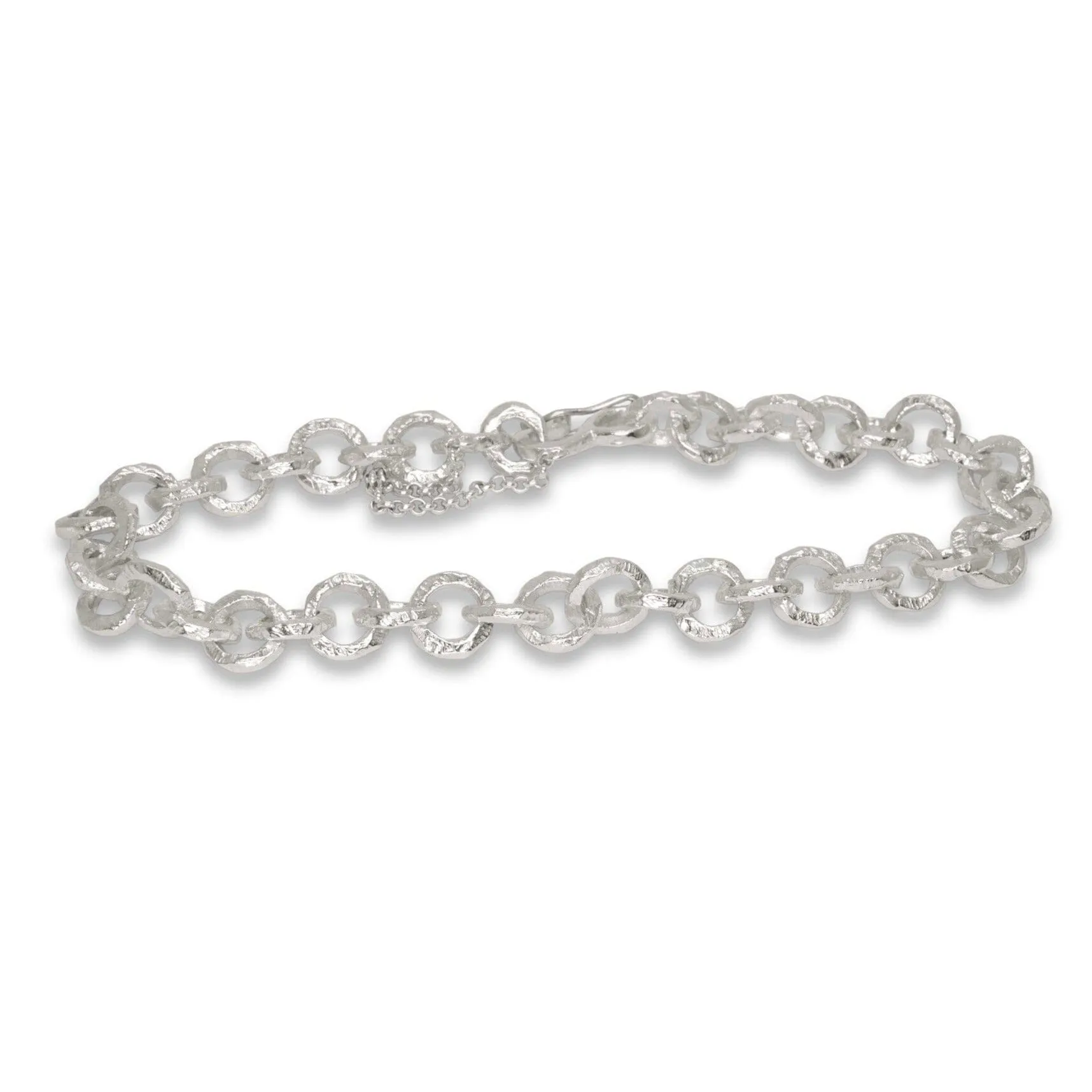 Sterling Silver Carved Round Link Chain Bracelet